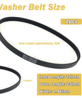 2 Pack Wh01x27538 Washer Drive Belt Hella Durable Replacement showing dimensions; inner length 22in, outer length 23in, width 0.46in.