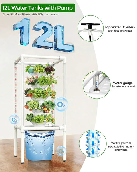Hydroponic Tower Garden System With Full Spectrum Grow Lights For Indoor And Outdoor Use 5 Tier Vertical Garden With 25 Pods