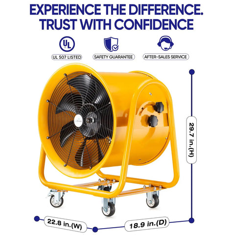 High Velocity Utility Blower And Fume Extractor Portable Exhaust Vent Fan 1300W with Steel Frame and Wheels, 20 Inch