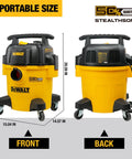 5 Gallon Wet And Dry Shop Vacuum With StealthSonic Quiet Motor 4 HP Power Ultra Quiet Poly Vacuum Front and Back View