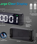Super Sleek Hidden Camera Clock With 4K Wireless WiFi Surveillance showing large clear display, side buttons, and magnetic back.