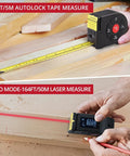 2 In 1 Laser Tape Measure With 164 Ft Laser Range And 16.5 Ft Digital Tape Measure, Ultra Accurate To 2 Mm, Easy Switch Between Long Range And Short Measurements For Framing, DIY Projects, And Quick Layouts. 16ft tape and laser mode in use