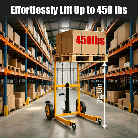 Heavy Duty Foldable Hydraulic Material Lift Stacker 450 Lb Portable Pallet Truck With Swivel Casters Adjustable Forks Warehouse Cart Built Legit To Handle Massive Loads Zero Sweat Everyday