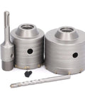Heavy Duty 5 Pc Concrete Hole Saw Set With Yg8 Alloy Cutters And 45 Steel Core Drill Bits For Masonry Brick Wall Openings Up To 65 Or 80 Mm Wide Holes In Cement, two hole saws and shank