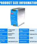 Bulletproof Din Rail Power Supply Delivering Rock Solid 240W Output At 24V And Ten Amps For Led Lighting Cctv Cameras And Cnc Machines Featuring High Efficiency AC To DC Conversion With Plug And Play Reliability Daily, Aluminum and Plastic, 12x12x6.3cm.
