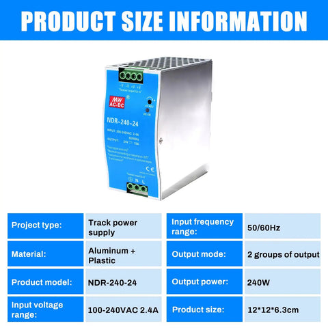 Bulletproof Din Rail Power Supply Delivering Rock Solid 240W Output At 24V And Ten Amps For Led Lighting Cctv Cameras And Cnc Machines Featuring High Efficiency AC To DC Conversion With Plug And Play Reliability Daily, Aluminum and Plastic, 12x12x6.3cm.