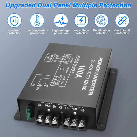 Beefy 24V To 12V Buck Converter For Cars And Trucks, 100A 1200W, high current DC regulator module with multiple protections