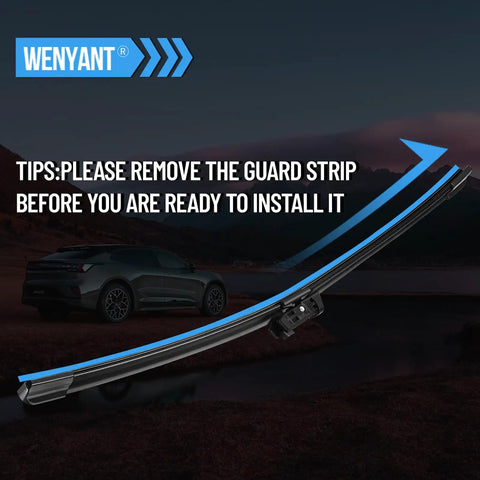 Heavy Duty 26 Inch Driver Side And 19 Inch Passenger Side Windshield Wiper Blades Set For Tesla Model 3 2017 2023 Front Wipers Replacement Easy Install Universal Fit displayed with installation tip