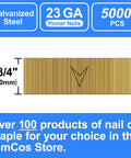 23 Gauge Headless Pin Nails 3/4 Inch 5000 Pack Galvanized Steel Brad Nails displayed in flat collated layout.