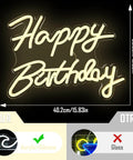 Lit Adjustable Dimmable Happy Birthday Neon Sign LED Light Up Backdrop For Parties, acrylic and silicone, size 40.2cm x 30.6cm