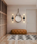 Industrial Black Vanity Light Fixtures For Bathroom Hardwired Farmhouse Wall Sconce 2 Pack in hallway with mirror and bench