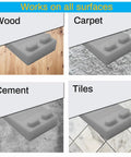 Slim Door Stopper Wedge For Bottom Of Door Non Scratch Rubber Holder shown on wood, carpet, cement, and tile surfaces