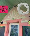 Ceiling Box Extender Kit 1 Pack Extends 3.5 Inch And 4 Inch Round Or Octagonal Electrical Boxes Up To 1.5 Inch UL Listed Plastic Ceiling Outlet Box Extension Ring installed in a decorative porch.