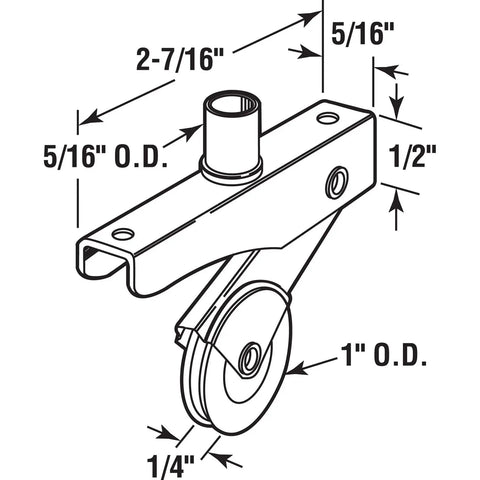 Four Pack Heavy Duty Sliding Screen Door Bottom Rollers With Adjustable Tension Springs And One Inch Concave Steel Ball Bearings dimensions diagram.