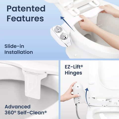 Neo 120 Plus Non Electric Bidet Attachment For Toilet Seat With One Nozzle, Patented Slide In Install, 360 Degree Self Clean