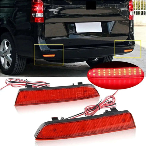Mercedes W447 Vito 2014 2019 LED Reflector Tail Light 2Pc Red Lens Upgrade installed on bumper with close-up of lights