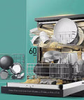 Interior view of Hassle Free Countertop Dishwasher With Built In Mount Fully Automatic Large Capacity Desktop Washer, showing stacked dishes.