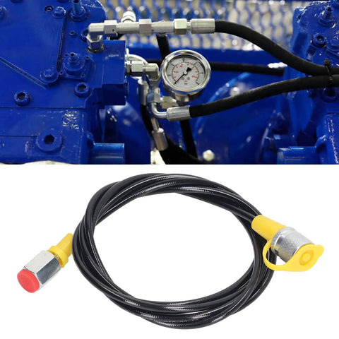 Heavy Duty Hydraulic Pressure Test Hose 2m 6ft 630Bar With PU Sheath Pro Grade Flexible Hose connected to blue machinery