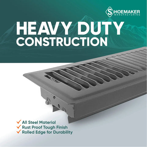 4x10 Storm Gray Floor Register Vent Cover, Heavy Duty Metal Floor Vent For Home HVAC with rust-proof finish and built-in damper.