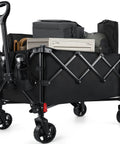Grab And Go Foldable Camp Wagon With Wheels Heavy Duty Cart Holds 220 Lb And 100L Capacity, side view with gear inside.