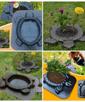 Turtle Stepping Stone Mold for Concrete Pathways 17.3 by 15 by 1.6 Inch Cement Mold for Garden Patio Lawn DIY Paving Do It Yourself Yard Art Stone for Garden Paths Patios And Walkways, showing turtle shape and various uses in garden.