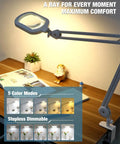 12X Magnifying Glass With Light And Stand on desk, showing five color modes LED, ideal for crafting and reading