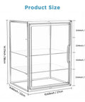 Three Tier Clear Acrylic Baby Bottle Storage Organizer with dimensions for countertop or cabinet