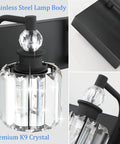 Three Light Black Crystal Vanity Lights for Bathroom Over Mirror, matte black frame with K9 crystal detail