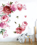3D Peony Flower Wall Decals Peel And Stick Removable Wall Art for nurseries, featuring vibrant pink petals and butterfly accents.