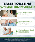 Infographic highlighting benefits of the Multipurpose Toilet Wiping Aid 14.5 Inch Long Handle For Women And Men Toilet Paper Extender And Assist Tool Ideal For Elderly Disabled And Post Surgery Use, showcasing independence and confidence support for limited mobility.