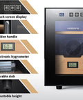 16 Liter Cigar Humidor With Heating And Cooling Control, touch screen display, digital hygrometer, cedar interior features