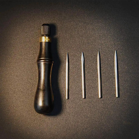 Leathercraft 4 In 1 Awl Tool Set With Interchangeable Blades For Leatherworking Includes Two Sizes Awl Blades Scratch Awl Lacing Fid