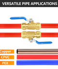 Two Pack Three Quarter Inch Push Fit Ball Valve Full Port Shut Off For Hot And Cold Water connected to copper and PEX pipes