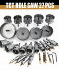 27 Piece Hole Saw Kit With Drill Bits Ready To Go From 33/64 Inch To 3-15/16 Inch Carving Through Hard Metal with hex keys