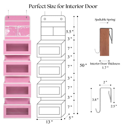 Sweet Pink Over The Door Organizer With Four Roomy Clear Pockets For Hanging Storage In Nursery Bedroom Or Closet To Stash Baby Essentials Toys And Cosmetics No Fuss Setup Gonna Love This Super Neat Look, dimensions diagram