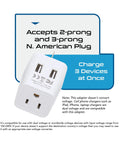 Ultra Compact USA To Type I Travel Adapter With Dual USB Input for Australia New Zealand and China Perfect for Cell Phones Chargers
