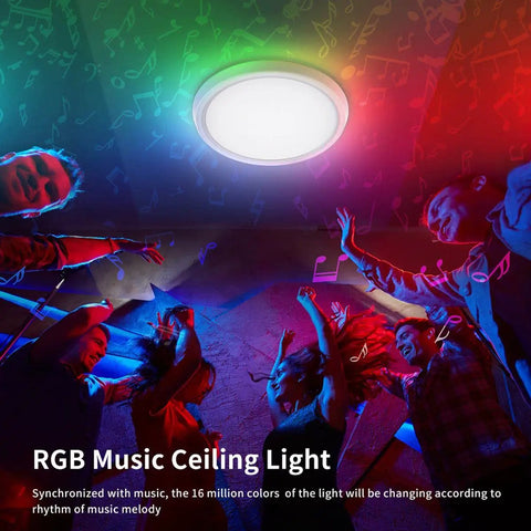 Smart LED Ceiling Light Flush Mount With WiFi Voice Controlled 35W 12 Inch Color Changing RGB Dimmable Sleek Low Profile