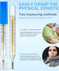 Three Pack Glass Temperature Measurement Tools For Adults General Use Temperature Testing With Dual Scale Readings Accurate Durable For Home Kitchen Medical And The Fam Wellness glass thermometer with blue cap, dual scale, for oral and armpit use