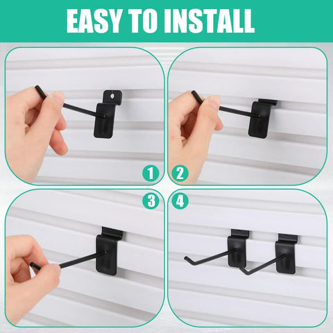 Installation steps for Bulk Slatwall Hooks Set 200 Pcs Metal Hanging Panel Display Hangers For Garage, Shop, And Retail Use
