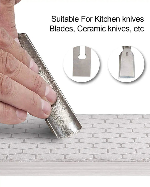 Diamond Sharpening Stone Two Sided Grit 400 1000 Diamond Plate Honing Stone 8 Inch Sharpener in use with kitchen knife blade