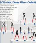 9-piece automotive hose clamp plier set with red-handled pliers and assorted clamp removal tools