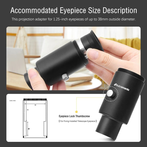 Hands holding Beefy One Point Two Five Inch Fixed Camera Adapter For Telescope Focusers And Eyepiece Projection Dope Universal Metal