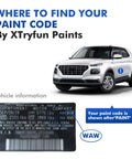 Where to find paint code for Ceramic White Touch Up Paint For Hyundai Cars DIY Scratch Fix Kit For Elantra Venue Ioniq WAW Code Fast And Easy Auto Paint Repair To Hide Scratches Prevent Rust And Keep Your Ride Lookin Fresh on Hyundai vehicle.
