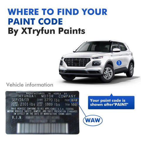 Where to find paint code for Ceramic White Touch Up Paint For Hyundai Cars DIY Scratch Fix Kit For Elantra Venue Ioniq WAW Code Fast And Easy Auto Paint Repair To Hide Scratches Prevent Rust And Keep Your Ride Lookin Fresh on Hyundai vehicle.