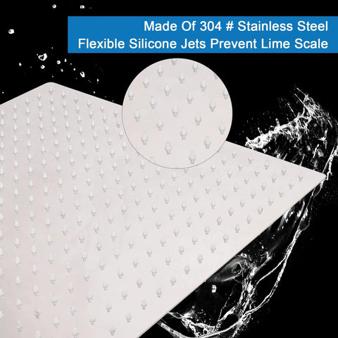 High Pressure Square Rain Shower Head With 16 Inch Chrome Head And 20 Inch Stainless Steel Extension Arm, water jet detail