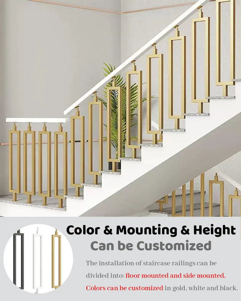 Rock Solid Adjustable Angle Stair Railing Bracket For Balusters And Spindles With Hella Tough Steel Build on staircase, featuring customizable color options.