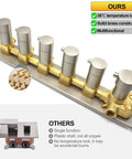 Five-Function Thermostatic Shower Valve Kit With Concealed Diverter And Six Round Knobs In Brushed Nickel, brass valve