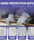 Large Heavy Duty Cowhide Leather Driver Work Gloves For Driving Trucking Construction And Outdoor Tasks With Reinforced Palm And Fingers For Superior Grip Protection In Farming Landscaping Gardening Ranching And DIY, white gloves gripping rebar
