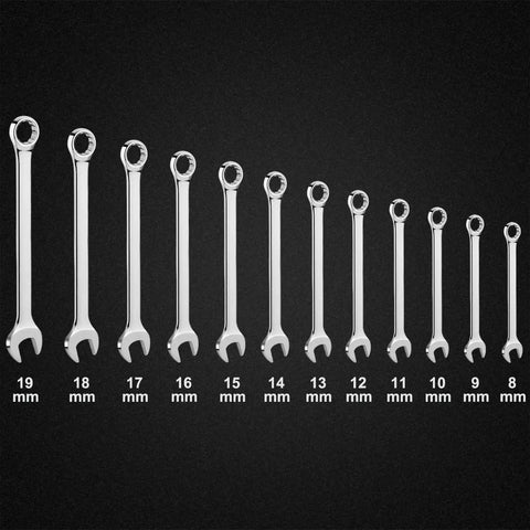Garage Handy 12 Piece Metric Wrench Set With Roll Up Pouch No Size Skips From 8mm To 19mm Chrome Vanadium Steel Mirror Finish