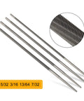 Eleven Piece Universal Chainsaw Sharpener Kit with four round file sizes, shown are files 5/32, 3/16, 13/64, 7/32 inch.